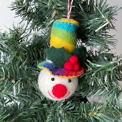 Rainbow Top Hat Snowman and Heart Handmade Felt Ornaments, Set of 2