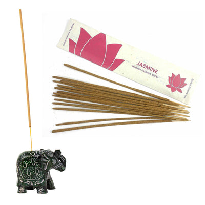 Handmade Elephant Soapstone Incense Holder with Jasmine Stick Incense