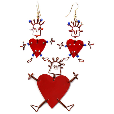 Dancing Heart Earrings and Pin Set in Red