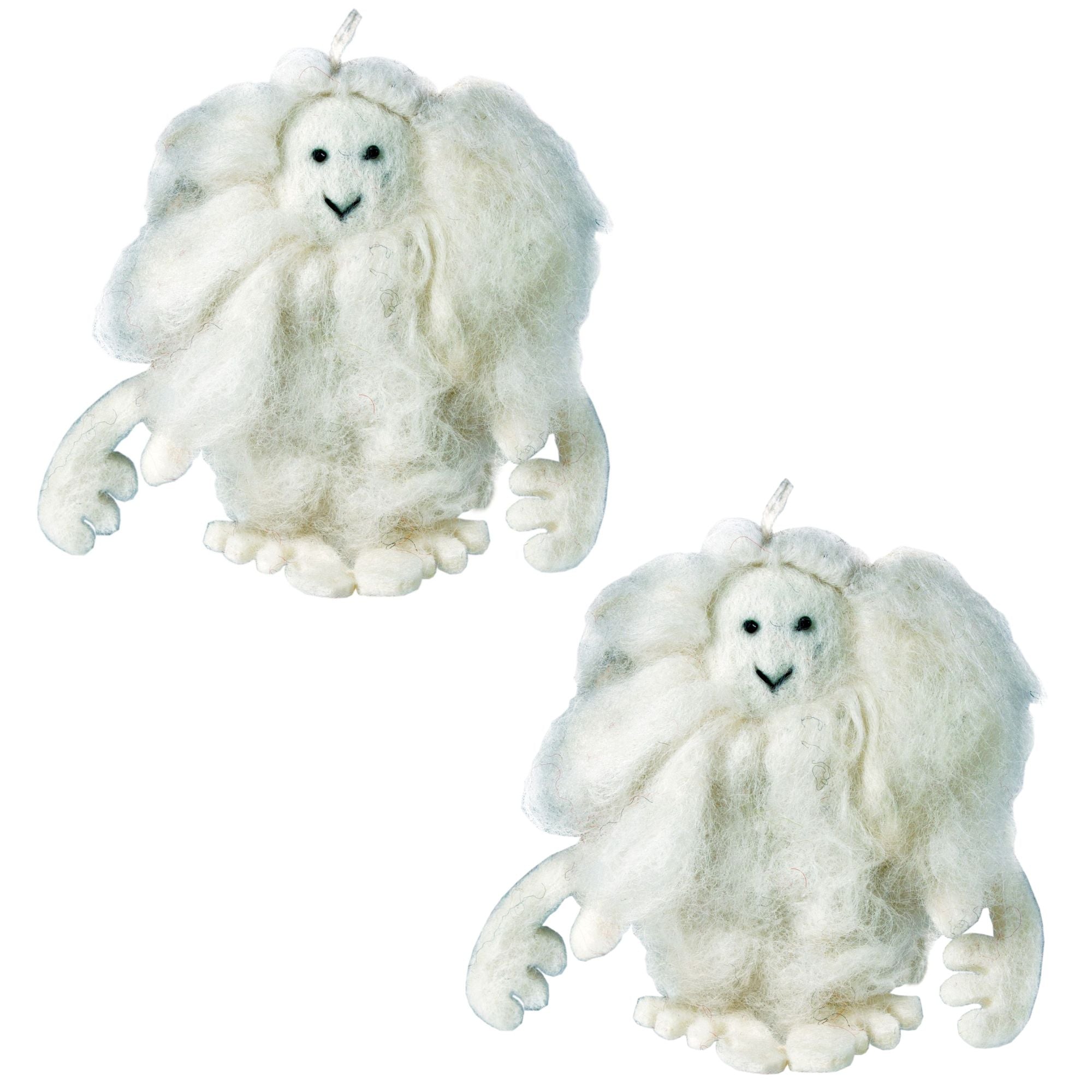 Handmade White Yeti Felt Ornaments, Set of 2 - Gifts With Humanity