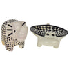 Soapstone Mudcloth Design Safari Elephant and Hippo Bowl Set