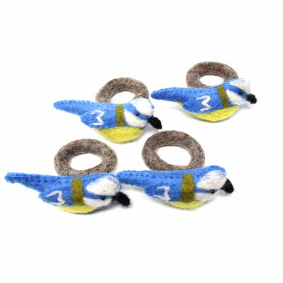 Napkin Rings, Set of 4 Birds - Yellow/Blue