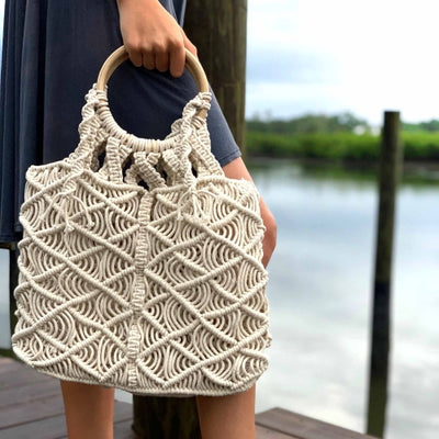 Macrame Bag with Wooden Handle