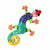 Eight inch Painted Gecko Recycled Haitian Metal Wall Art Blue-Greens Blue Green with Pink Head