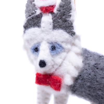 Husky Dog Santa Handmade Felt Ornaments, Set of 2