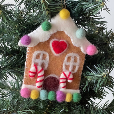 Gingerbread House and Candy Handmade Felt Ornaments, Set of 2