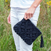 Macrame Clutch with Tassel, Black