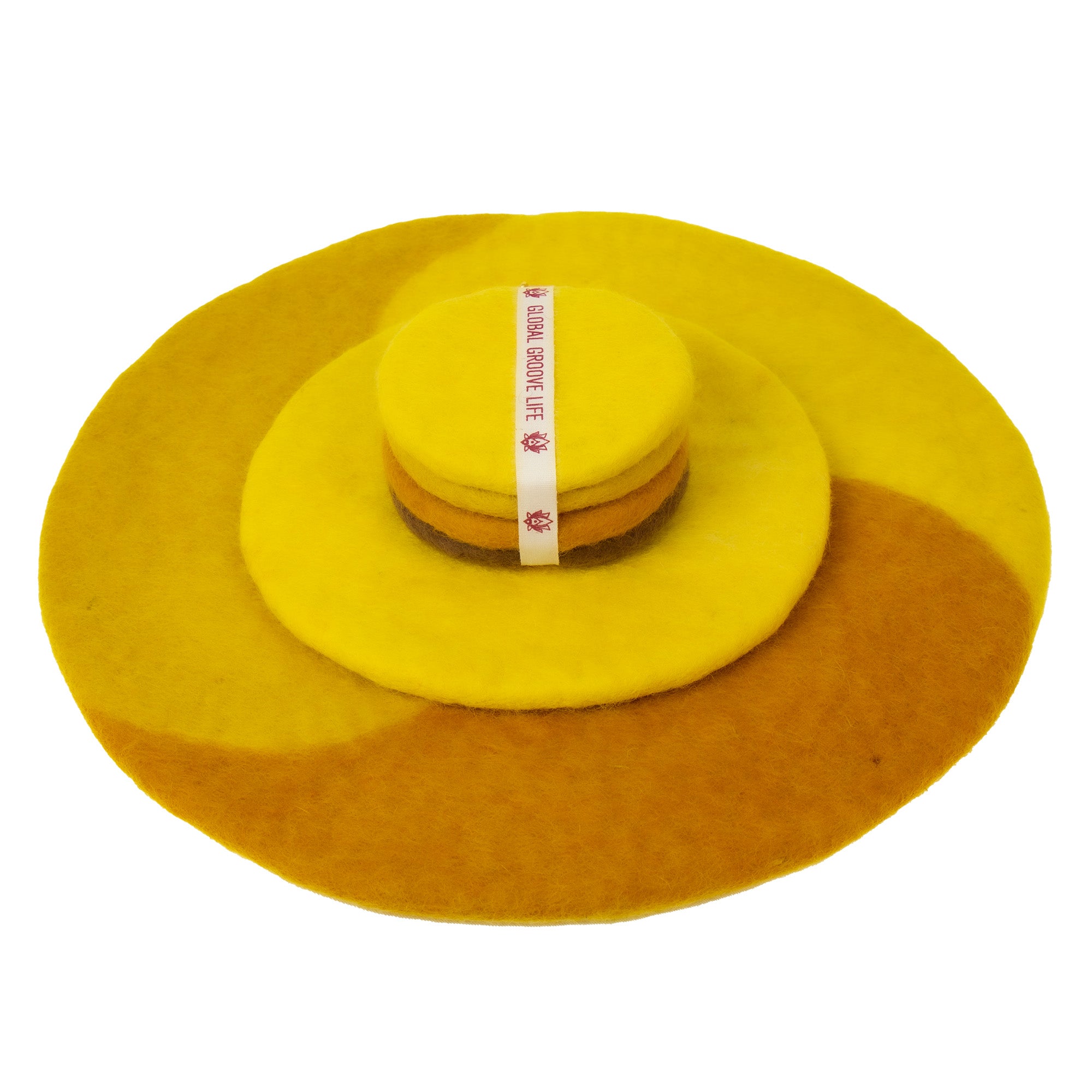 Handmade Felt Paisley Charger, Trivet & Coaster Gift Set in Honeybee Yellow
