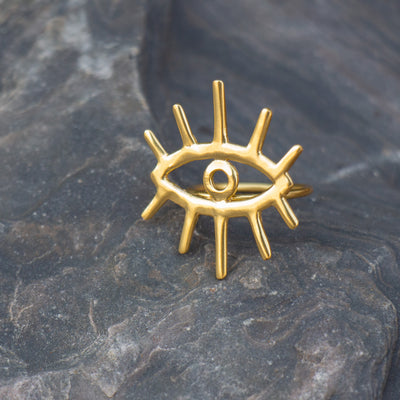 Adjustable Evil Eye Golden Brass Ring