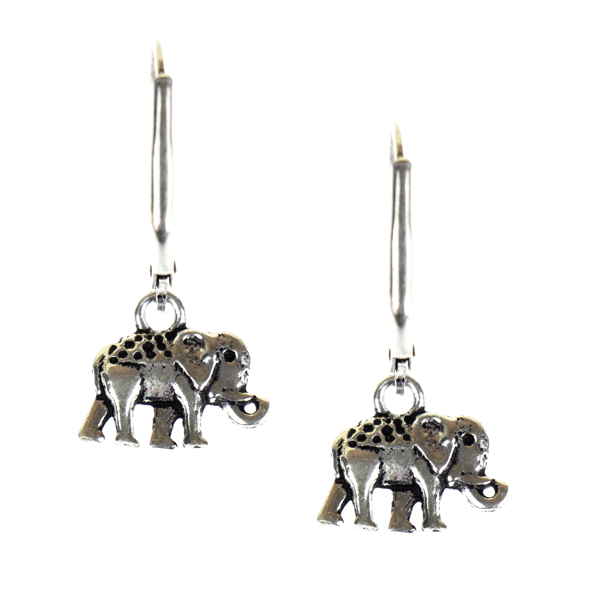 Handmade Elephant Trunk-Up Antique Silver Brass Earrings