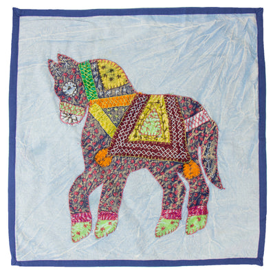 Upcycled Wall Tapestry with Horse Applique - Colors will Vary