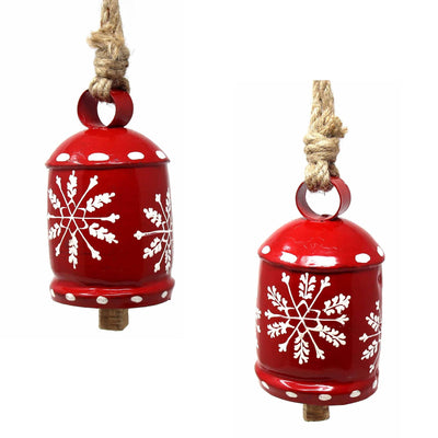 Recycled Snowflake Iron Hanging Bells, Set of 2