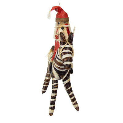 Set of Three Banana Fiber Santa Riding on Safari Animals- Lion, Zebra, Elephant