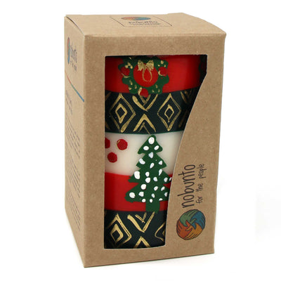 Unscented Christmas Candle, Hand-Painted Pillar in Gift Box, 4-inch (Ukhisimusi Design)