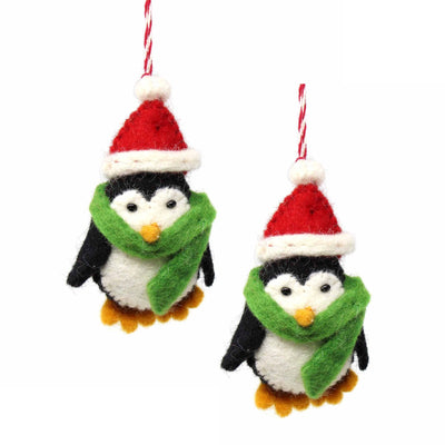 Hand Felted Christmas Penguin Ornaments, Set of 2