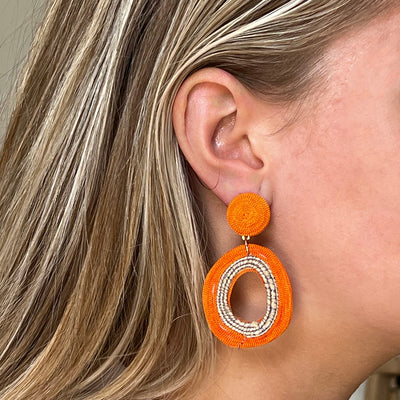 Handmade Oval Orange Statement Earrings