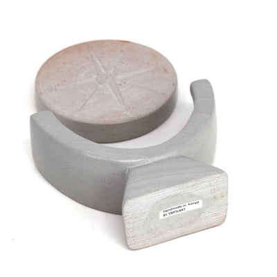 Compass Soapstone Sculpture, Light Gray Stone in Banana Fiber Box