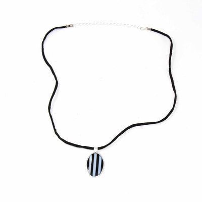 Alpaca Silver Abalone and Black Stripe Pendant Necklace