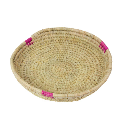 Hand-woven Palm Tray Basket with Pink Accent