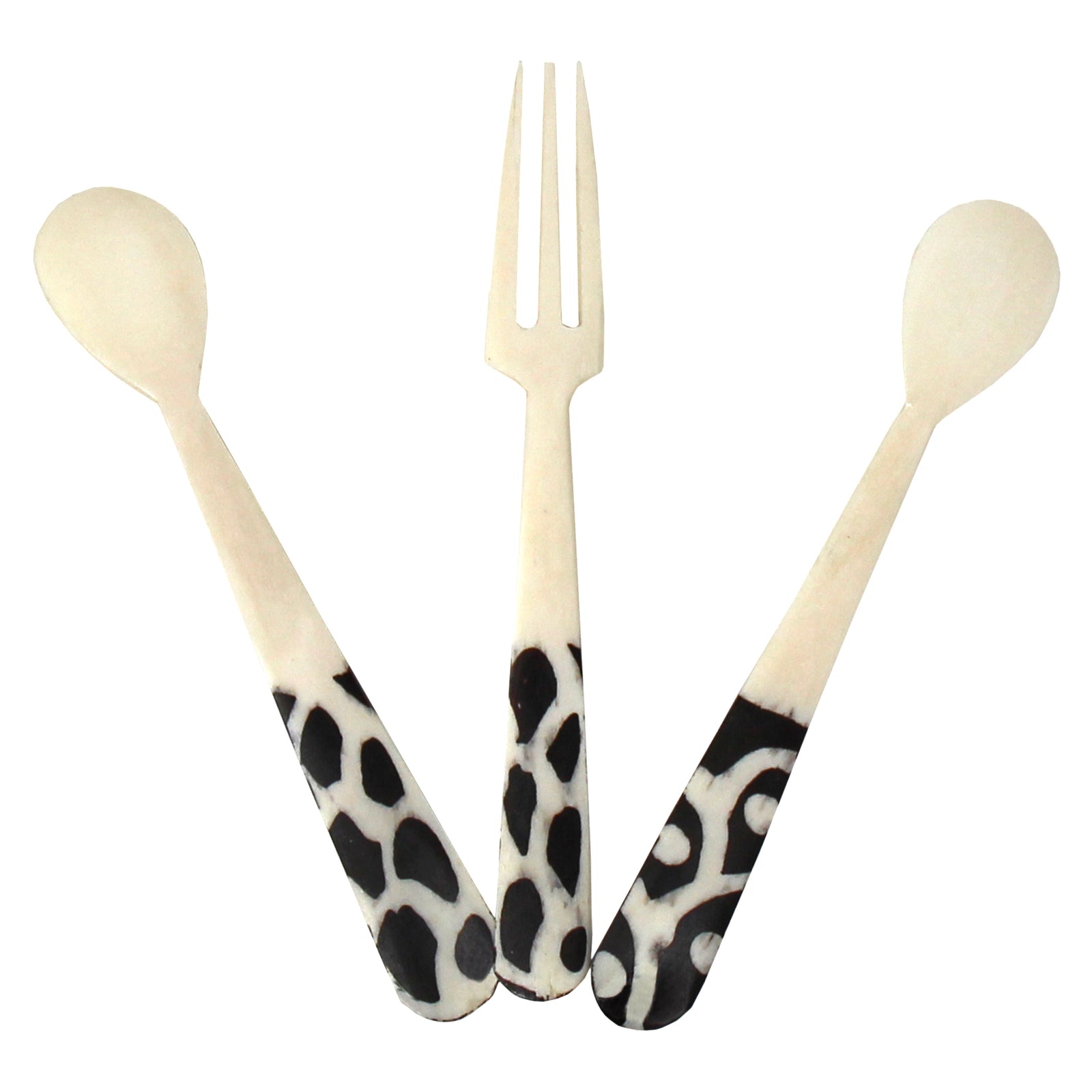 Handmade Natural Bone 3-Piece Appetizer Set - 2 Spoons and 1 Fork