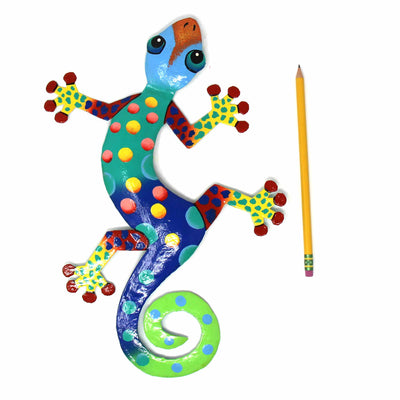 13 inch Painted Metal Drum Art Gecko - Florida Design