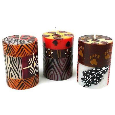 Unscented Hand-Painted Votive Candles, Boxed Set of 3 (Uzima Design)