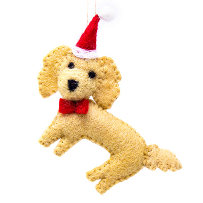 Labradoodle Santa Dog Handmade Felt Ornaments, Set of 2