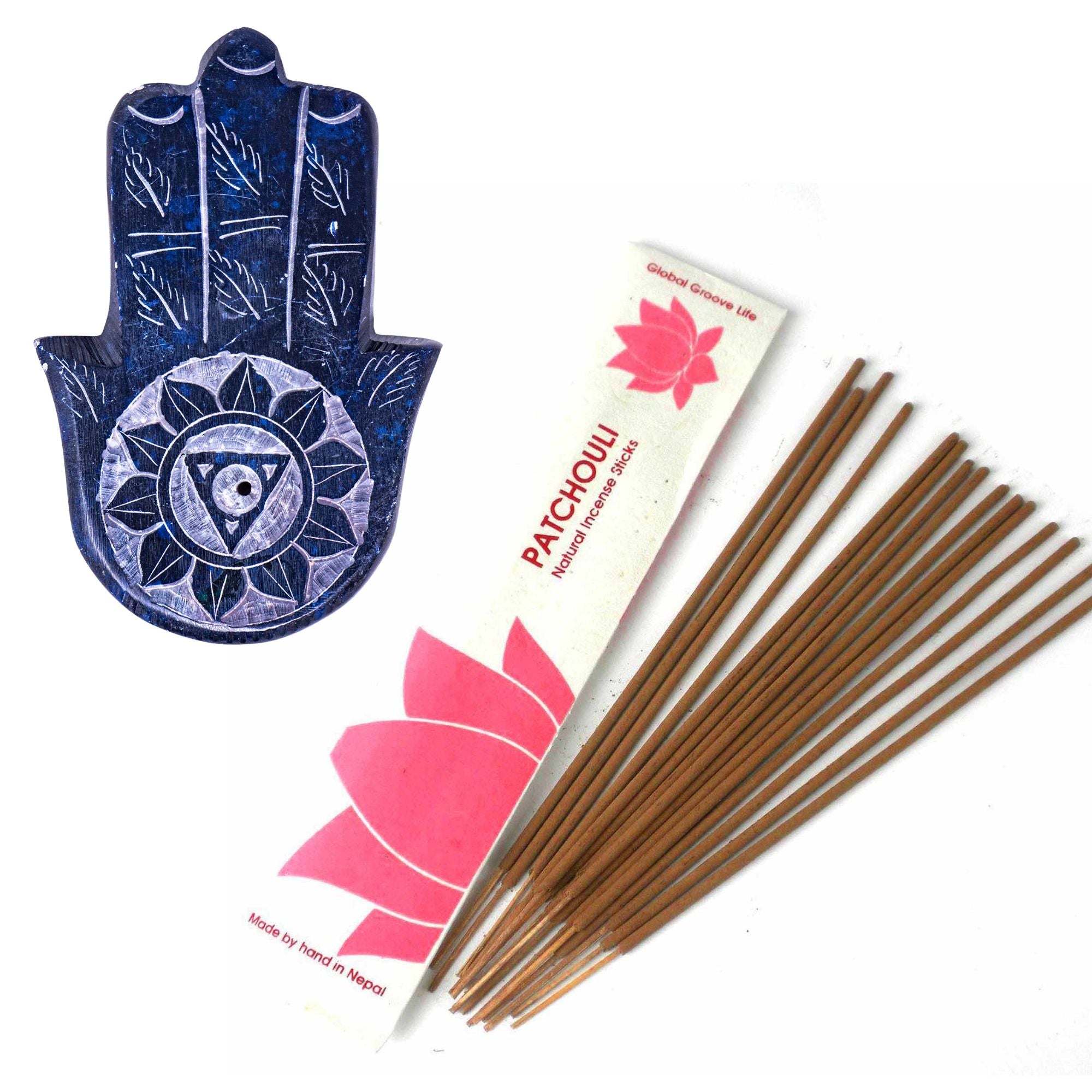 Third Eye Chakra Hamsa Hand Incense Holder and Patchouli Stick Incense