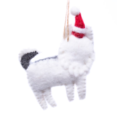 Husky Dog Santa Handmade Felt Ornaments, Set of 2