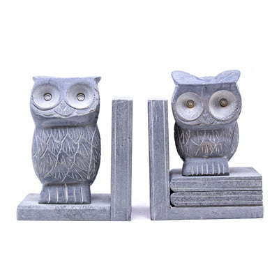 Handmade Mama & Baby Owl Book Ends, Carved Palewa Stone