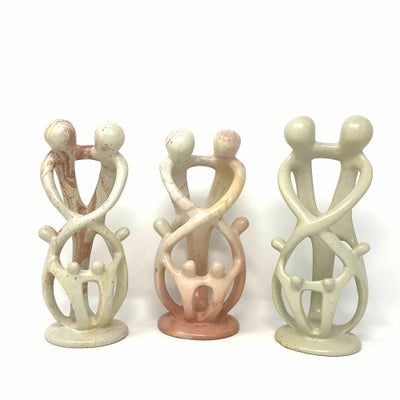 Natural 8-inch Tall Soapstone Family Sculpture - 2 Parents 4 Children