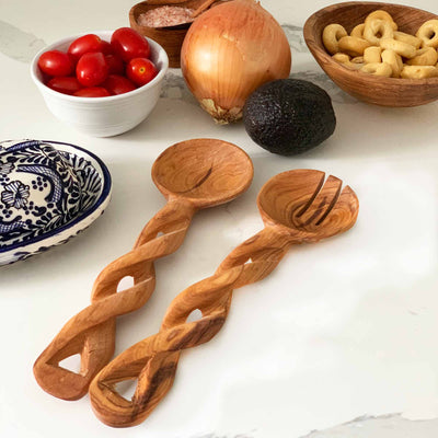 8-Inch Hand-Carved Kenyan Salad Serving Set