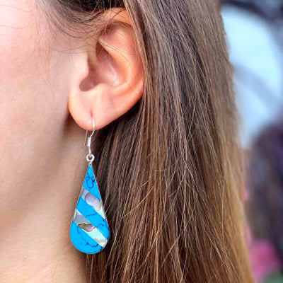 Turquoise & Abalone Stripe Teardrop Earrings