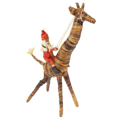 Banana Fiber Santa Riding Giraffe Safari Animal Sculpture