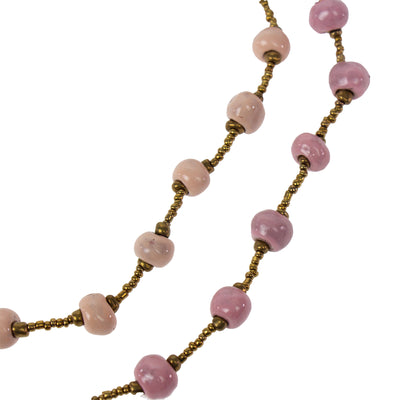Handcrafted Clay Bead Long Necklace from Haitian Artisans, Pink