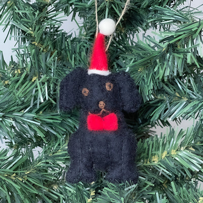 Black Labrador Dog Santa Handmade Felt Ornaments, Set of 2