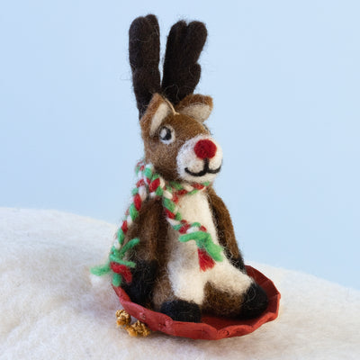 Handmade Sledding Dasher Reindeer Felt Ornament