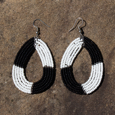 Maasai Bead Zebra Black and White Teardrop Earrings