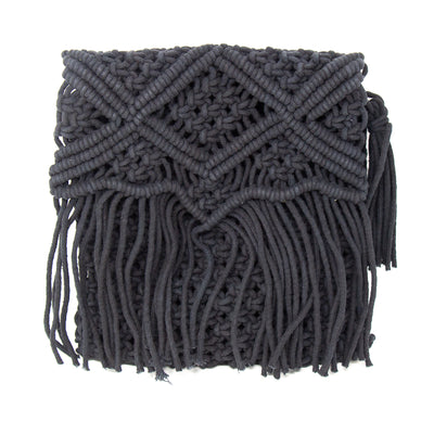 Handmade Boho Macrame Shoulder Bag, Black with Fringe