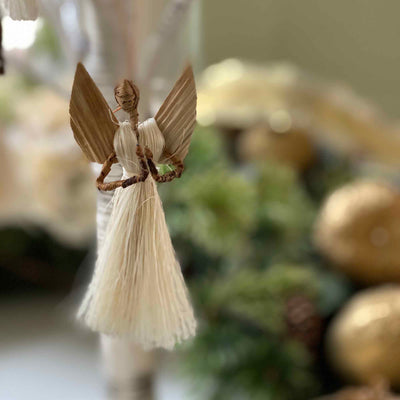 Set of 2 3.5in Sisal Angel Ornaments - Devotional