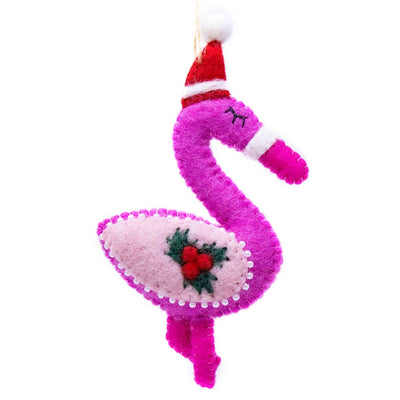 Flamingo Santa Handmade Felt Ornaments, Set of 2