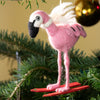 Handmade Skiing Flamingo Felt Ornament
