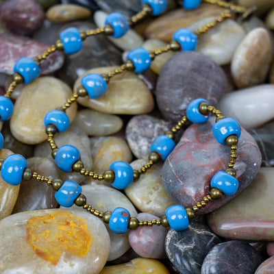 Handcrafted Clay Bead Short Necklace from Haitian Artisans, Blue