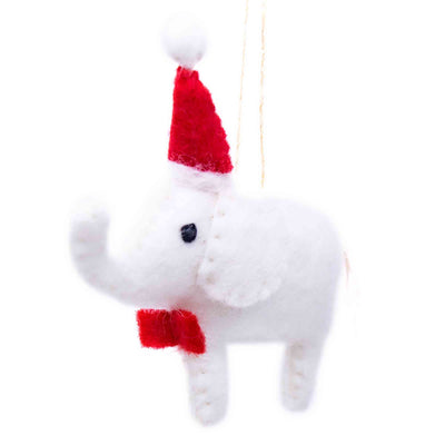 White Elephant Santa Handmade Felt Ornaments, Set of 2