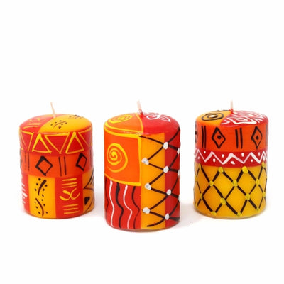 Unscented Hand-Painted Votive Candles, Boxed Set of 3 (Zahabu Design)