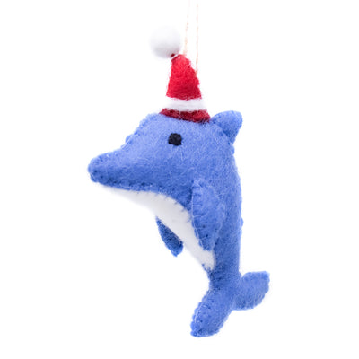 Dolphin Santa Handmade Felt Ornaments, Set of 2