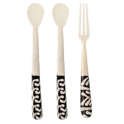 Long Batik Bone Appetizer Set, 2 Spoons and 1 Fork