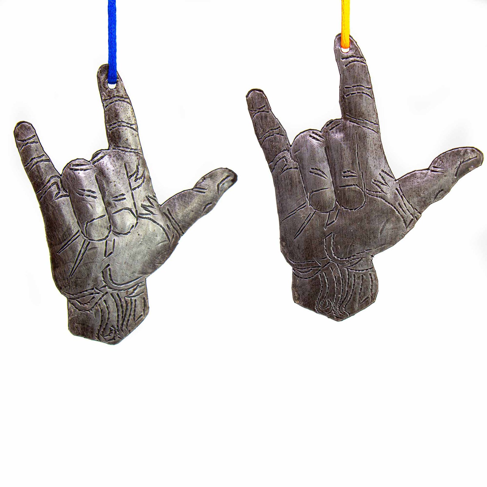 Love you Sign Haitian Metal Drum Ornament, Set of 2