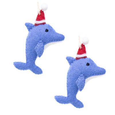 Dolphin Santa Handmade Felt Ornaments, Set of 2