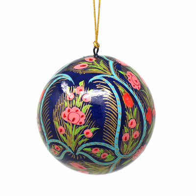 Handpainted Ornaments, Coral & Blue Floral, Set of 3